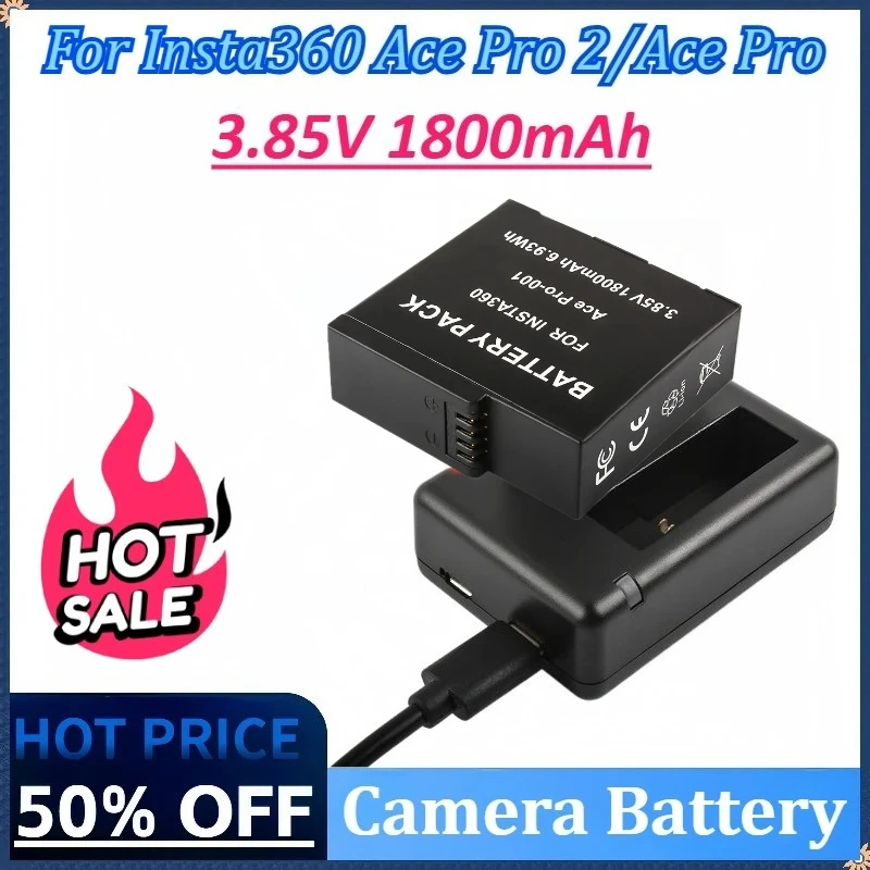 

Action Camera 3.85V 1800mAh Camera Digital Battery for Insta360 Ace Pro 2/Ace Pro Battery LED USB Charger 360 Accessories