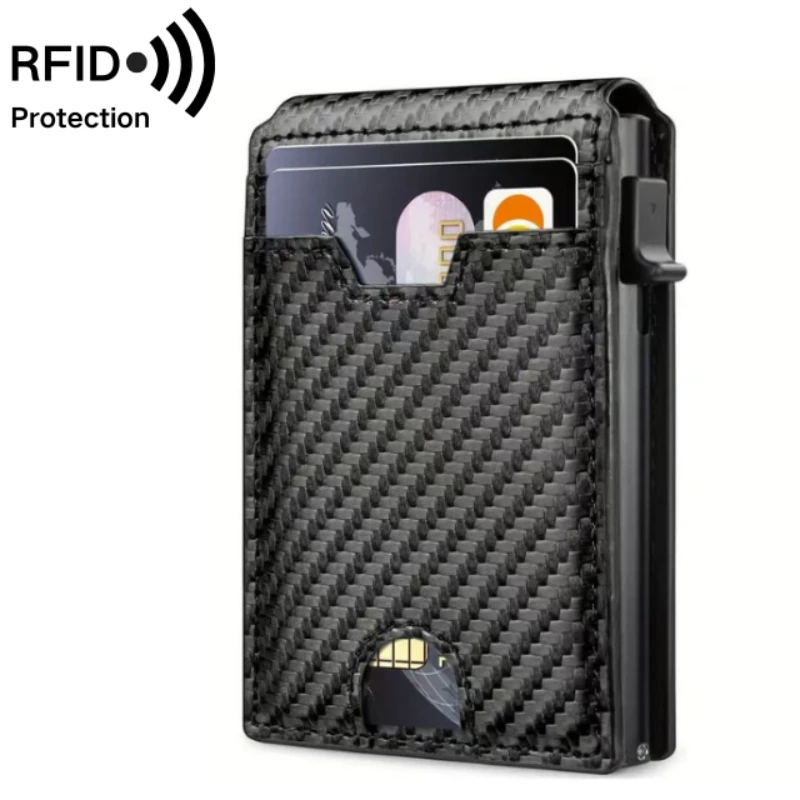 Minimalist Wallet for Men,Slim RFID Blocking Bifold Wallet Credit Card Holder Aluminum Pop-Up Card Case with Money Clip 