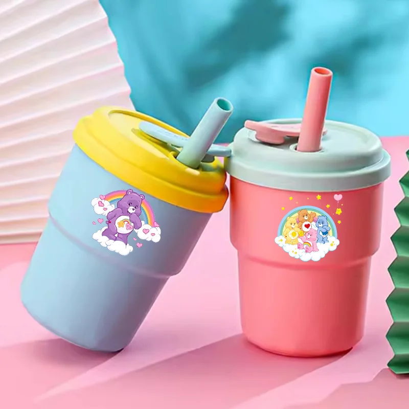 

Бутылка для питья Caring Bears, силиконовая чашка для воды с соломинкой, 380 мл, бутылки для питья, портативные креативные студенческие принадлежности, чашки для девочек