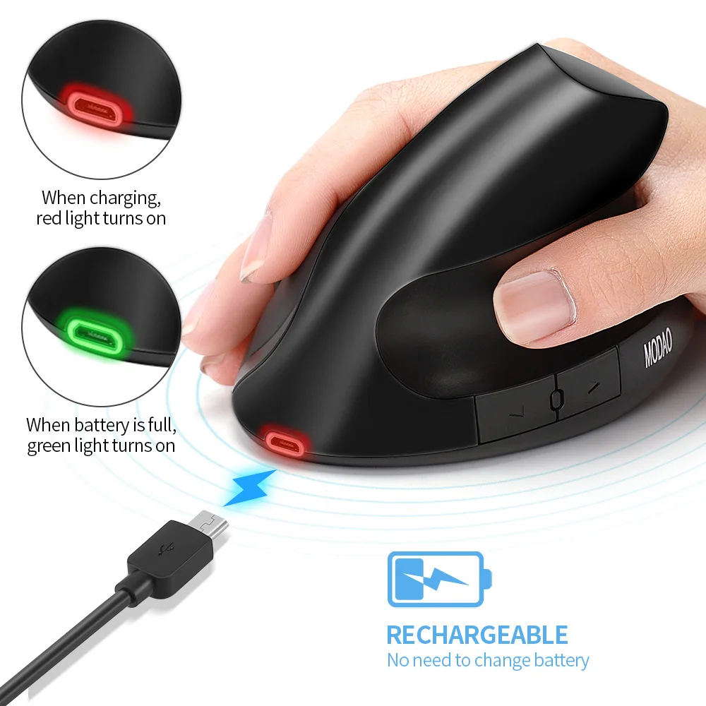 Rechargeable Wireless Vertical Mouse Wireless Mouse 2.4G High Precision Ergonomic Optical Mice with 3 Adjustable DPI 800/ 1200/