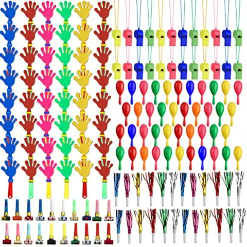 156 Pcs Noise Makers Party Favors Include Hand Clappers Mini Maracas Party Blower Neon Whistle Necklace Glitter Metallic Fringe