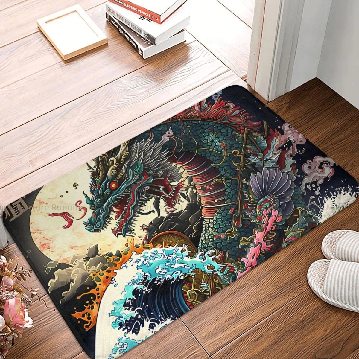 Japanese Wave Non-slip Doormat Great Night Japanese Dragon Living Room Bedroom Mat Prayer Carpet Indoor Pattern Decor