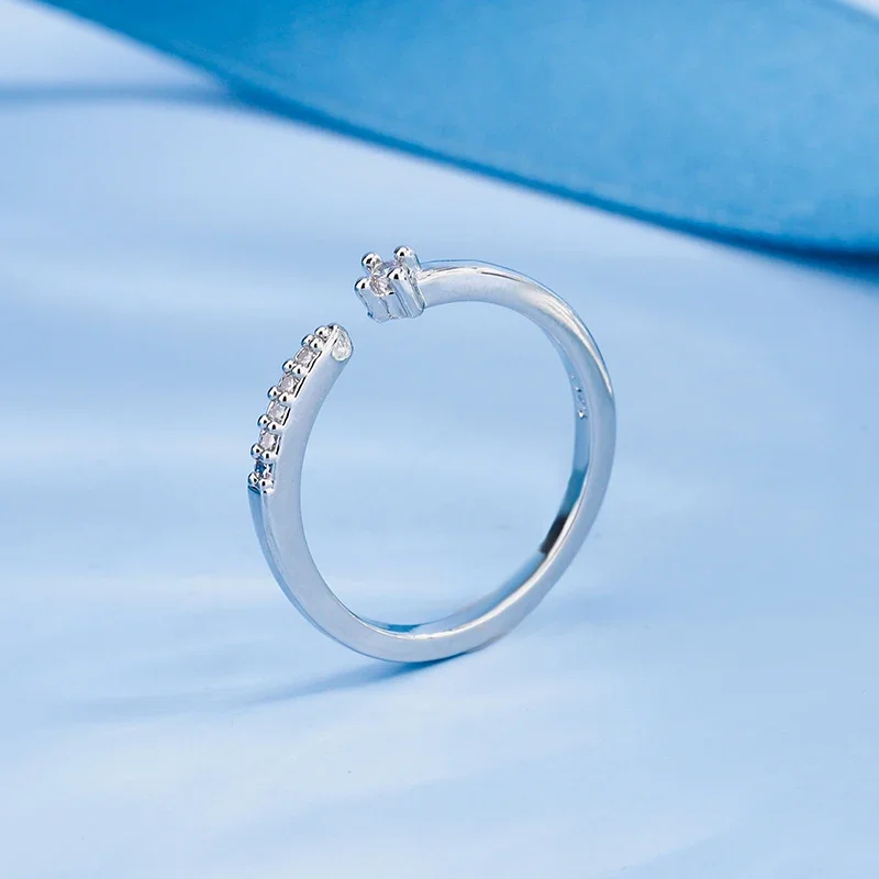 

Simple Design Shiny Full Diamond Open Ring Temperament 925 Silver Plated Single Row Zircon Couple Ring Party Jewelry Gift