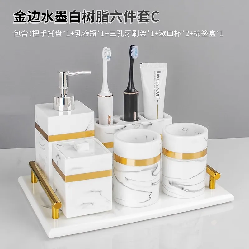 

1pcs Resin Light Luxury Bathroom Wash Tray Hotel Bathroom Bathroom Wash Table Toothbrush Shelf Decoration Toilet Accessories