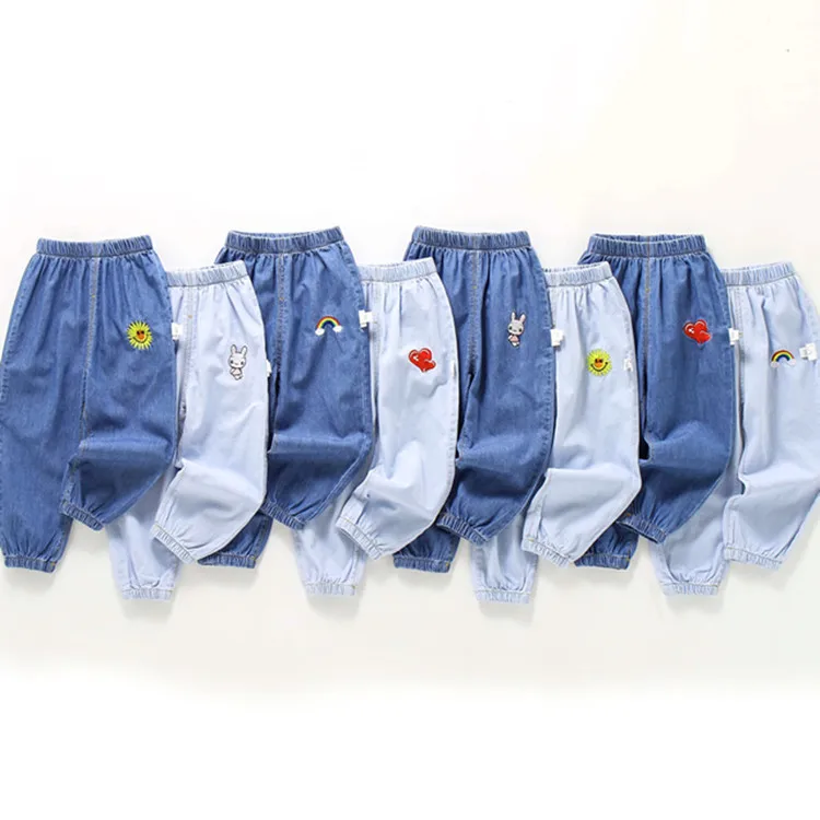 

Boys' Summer Denim Anti-mosquito Pants for Small Children 2023 Loose Version Cute Cartoon Embroidered Jeans