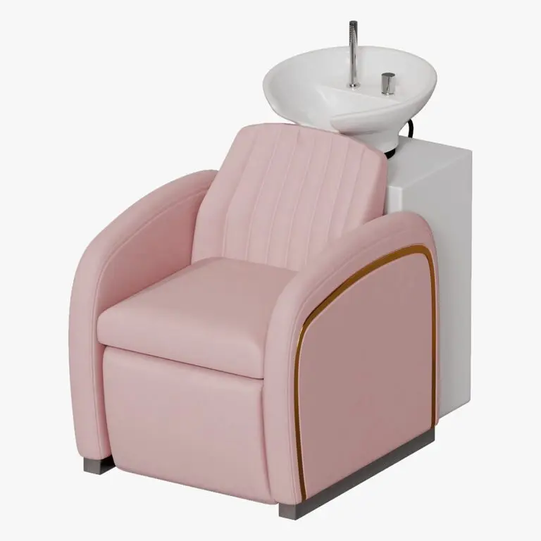 

Modern Style Pink Shampoo Chair Wash Unit for Barber Shops Hair Wash Sink Backwash Unit Ceramic Synthetic Leather Shampoo Bed