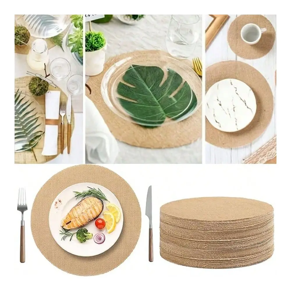 20pcs 50pcs Round Solid Color Linen Placemats Hand Wash Only, Woven Coasters For Dining Table, Suitable For Country Wedding Par