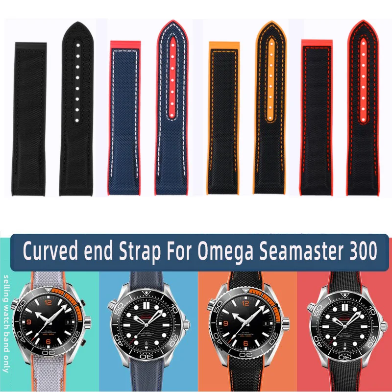 20mm 22mm New Rubber Silicone back Watch band Nylon Watchband For Omega Seamaster 300 Speedmaster 8900 Planet Ocean series