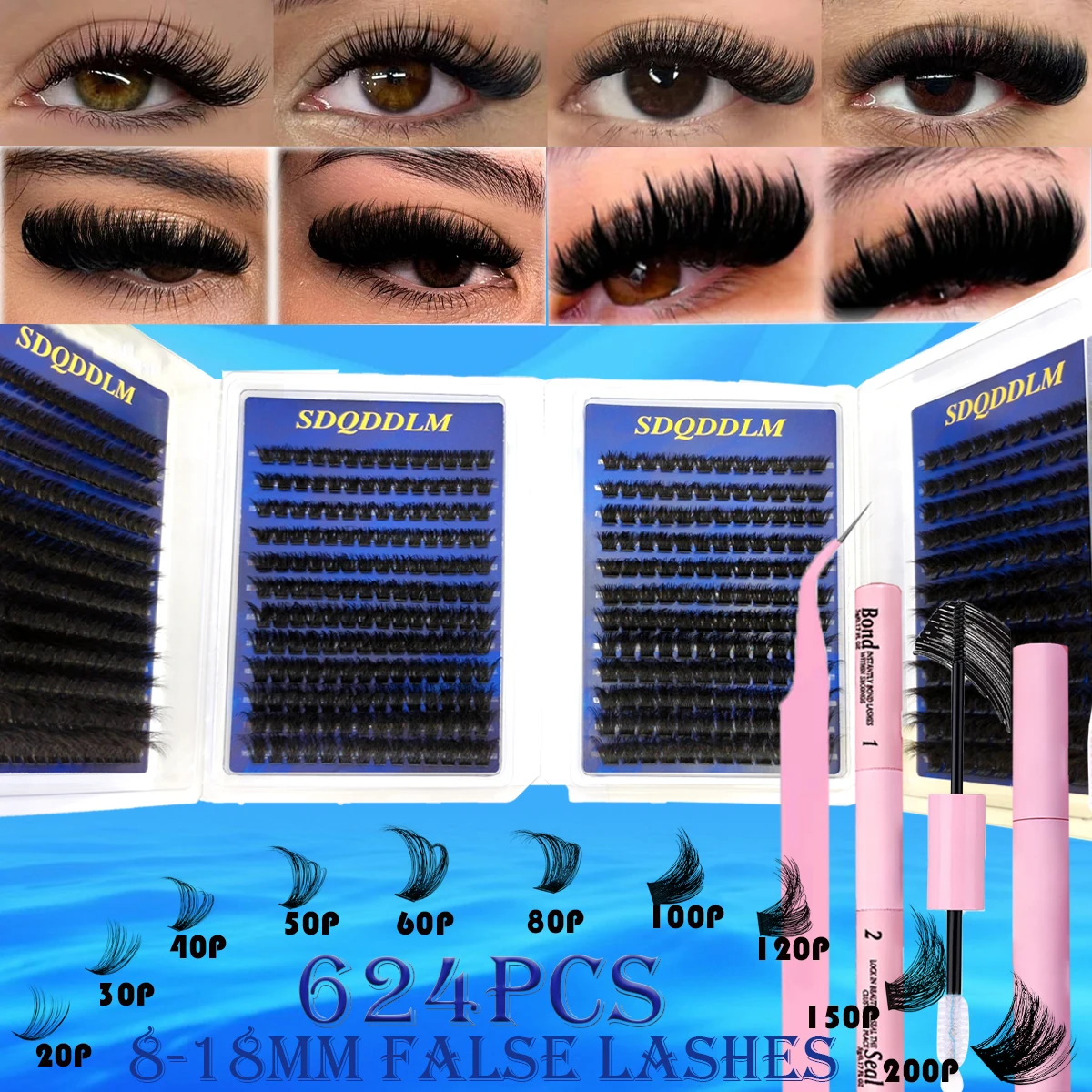 Neue 32-reihige 512 Cluster Mix Wimpern, Natürlicher Manga-Look, DIY-Set für Wimpernverlängerung, Wiederverwendbare Natürliche Wimpern – Detail 16