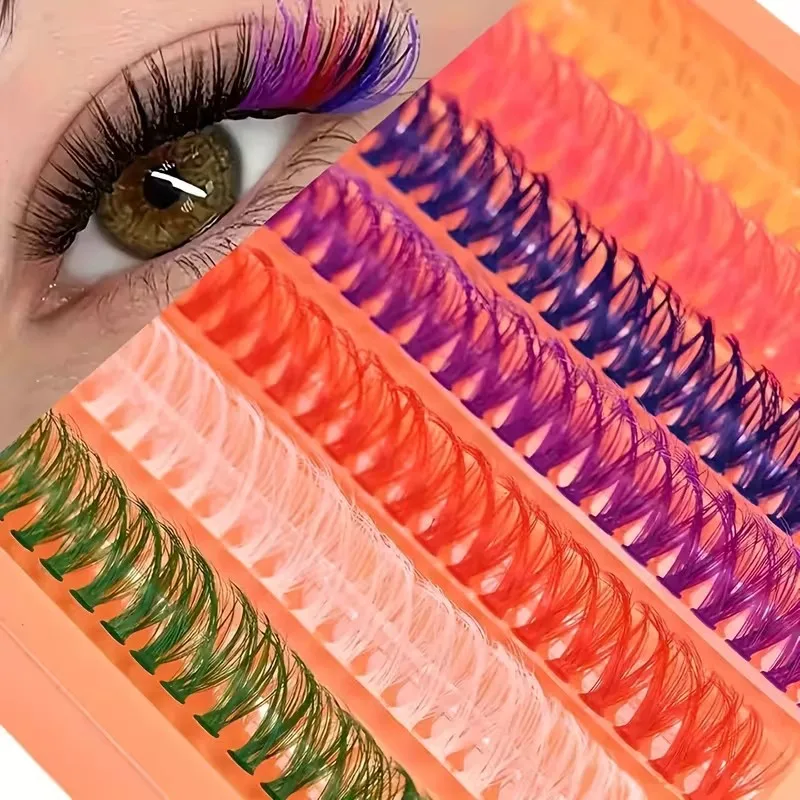 Rainbow-colored False Eyelashes 7 Rows D Curl Lash Exrtensions Creative Segmented Lashes Fluffy Thick DIY Big Eyes Eyelashes