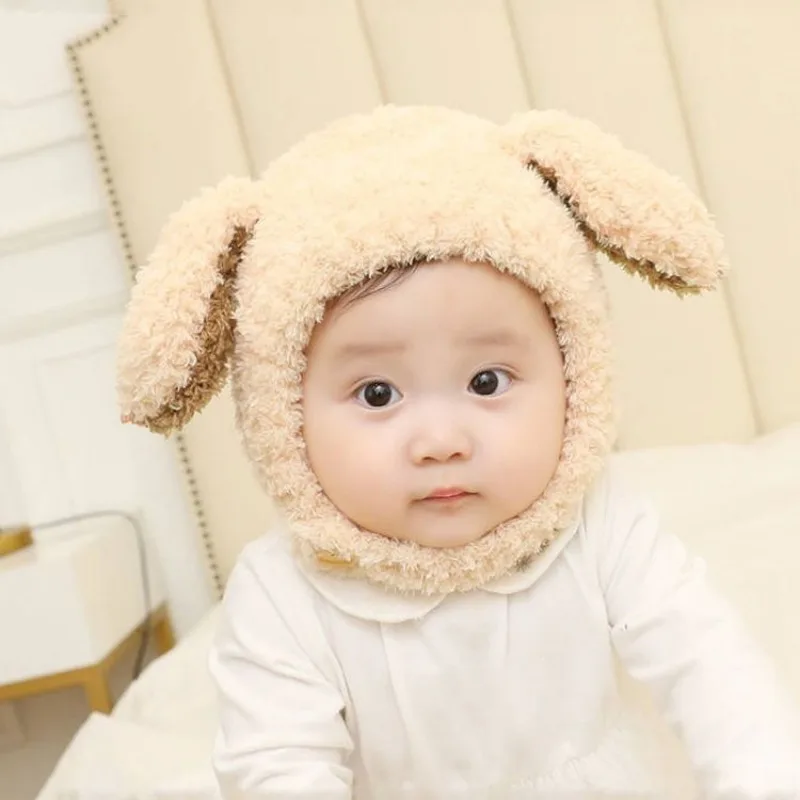 Baby hat fall and winter warm Korean version of the cute plush cap baby hat super cute dog ears knitted cap