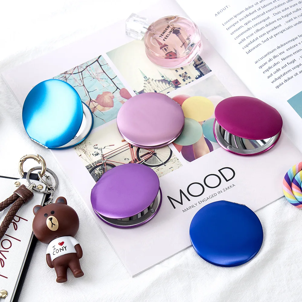 1pc Mini Makeup Mirror Round Shape Double-Sided Foldable Magnifying Handheld Mirrors Portable Travel Home Office Make Up Tools