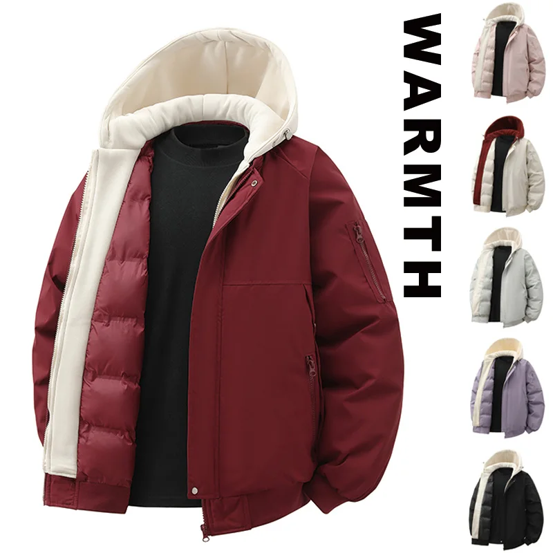 

Поддельная двухсекционная хлопковая стеганая куртка для мужчин, зимняя свободная куртка, новинка 2025 года, куртка с хлопковой подкладкой, повседневная подростковая куртка