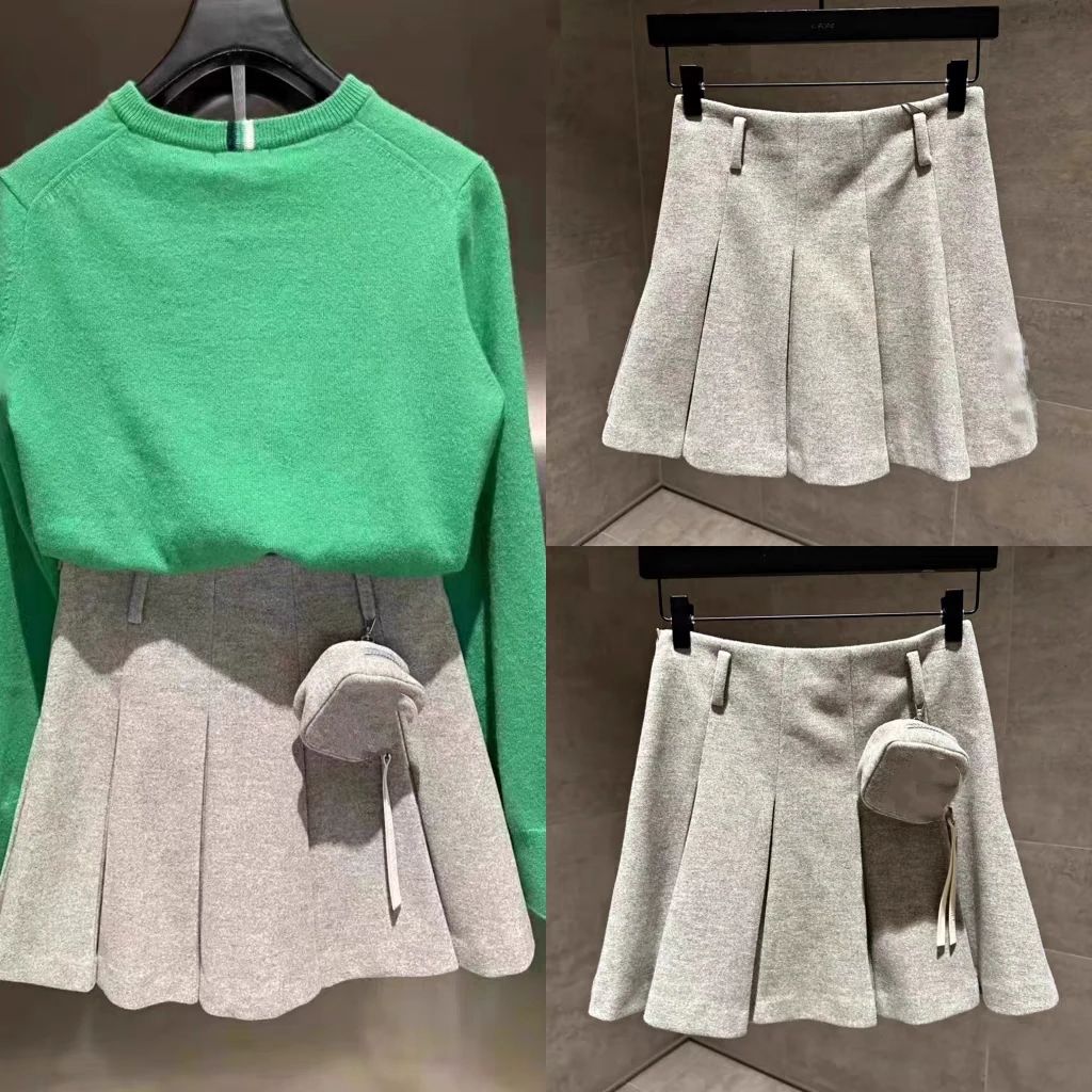 

Golf Ladies Short Skirt Fashion Woolen Pleated Skirt Golf Sports Belt Ball Bag Skirt