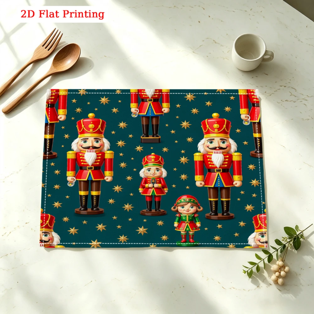 Nutcracker Soldiers On Teal Background Kitchen Placemat Coaster Linen Pad Dish Coffee Cup Table Mat 30x40cm Home Decor