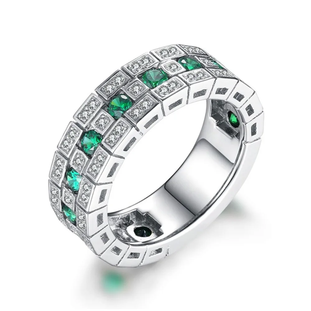 Retro Luxury Shining Full Green 5A Zircon Wide Ring for Men Women High-quality Stainless Steel Domineering Index Finger Jewelry