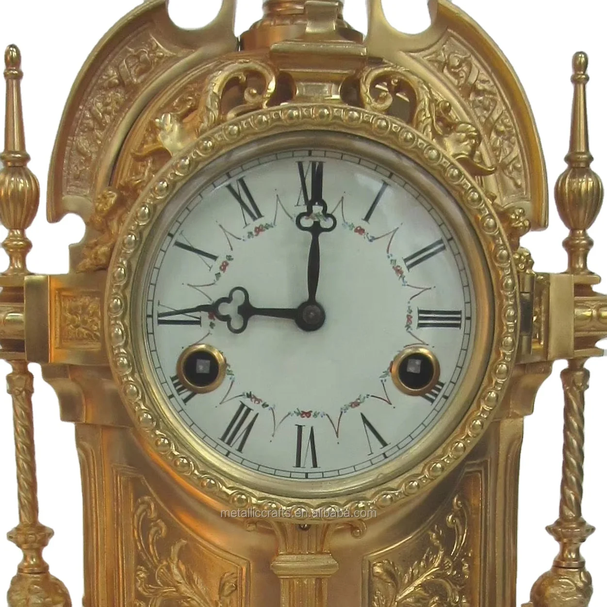 النمط الفرنسي العتيقة مطلية بالذهب مثلث العمارة النحاس 10 أيام آلية رف ضرب الجدول/ساعة أرضية للتجميع