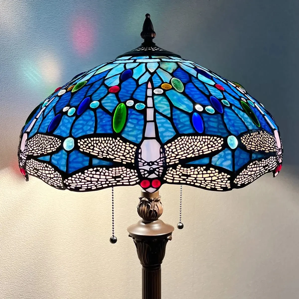 Colorful glass dragonfly antique style vertical floor lamp, suitable for living room, bedroom YX415TB