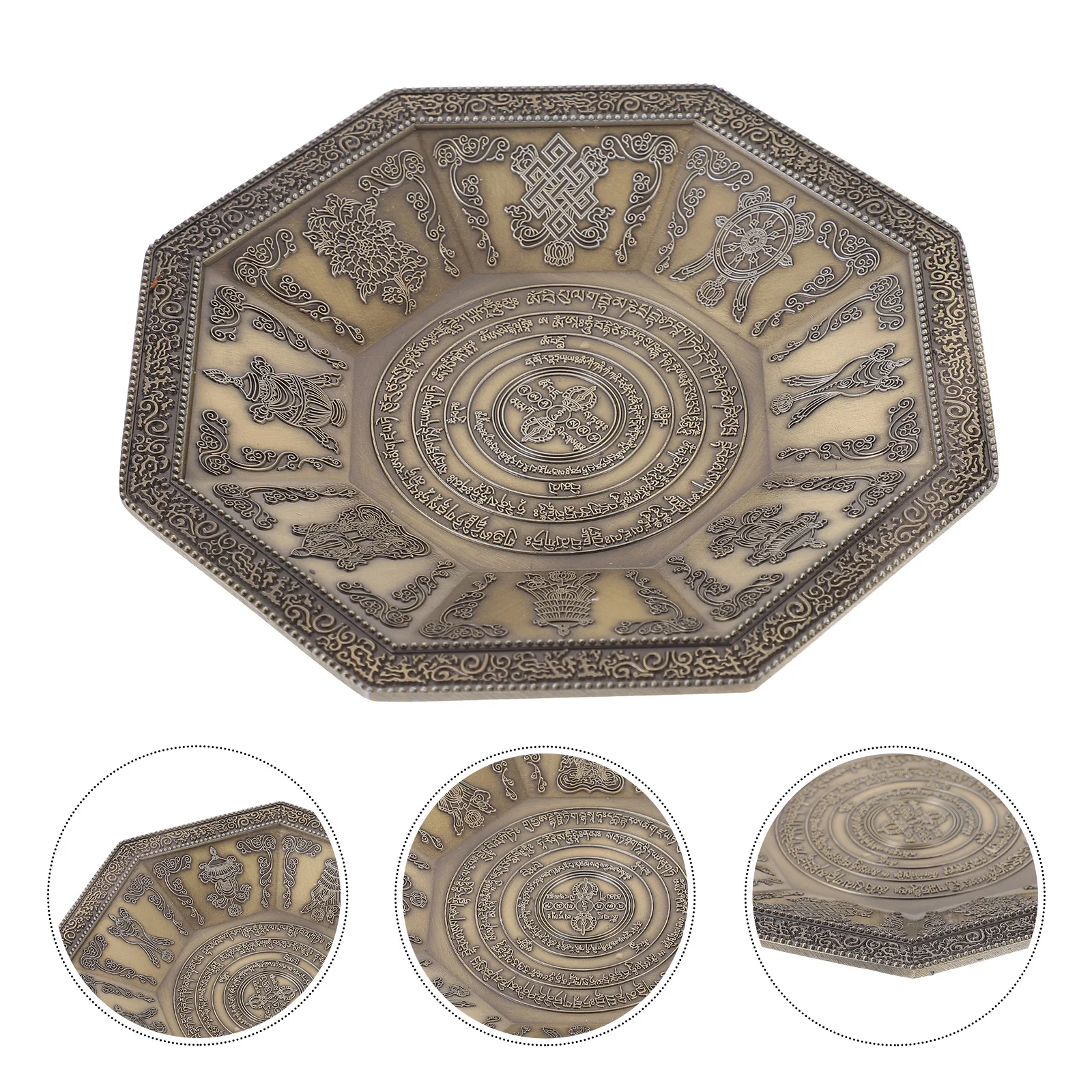 Alloy Incense Burner Octagonal Carving Design Temple Offering Plate For Buddhist Worship Tribute Bowl Aromatherapy