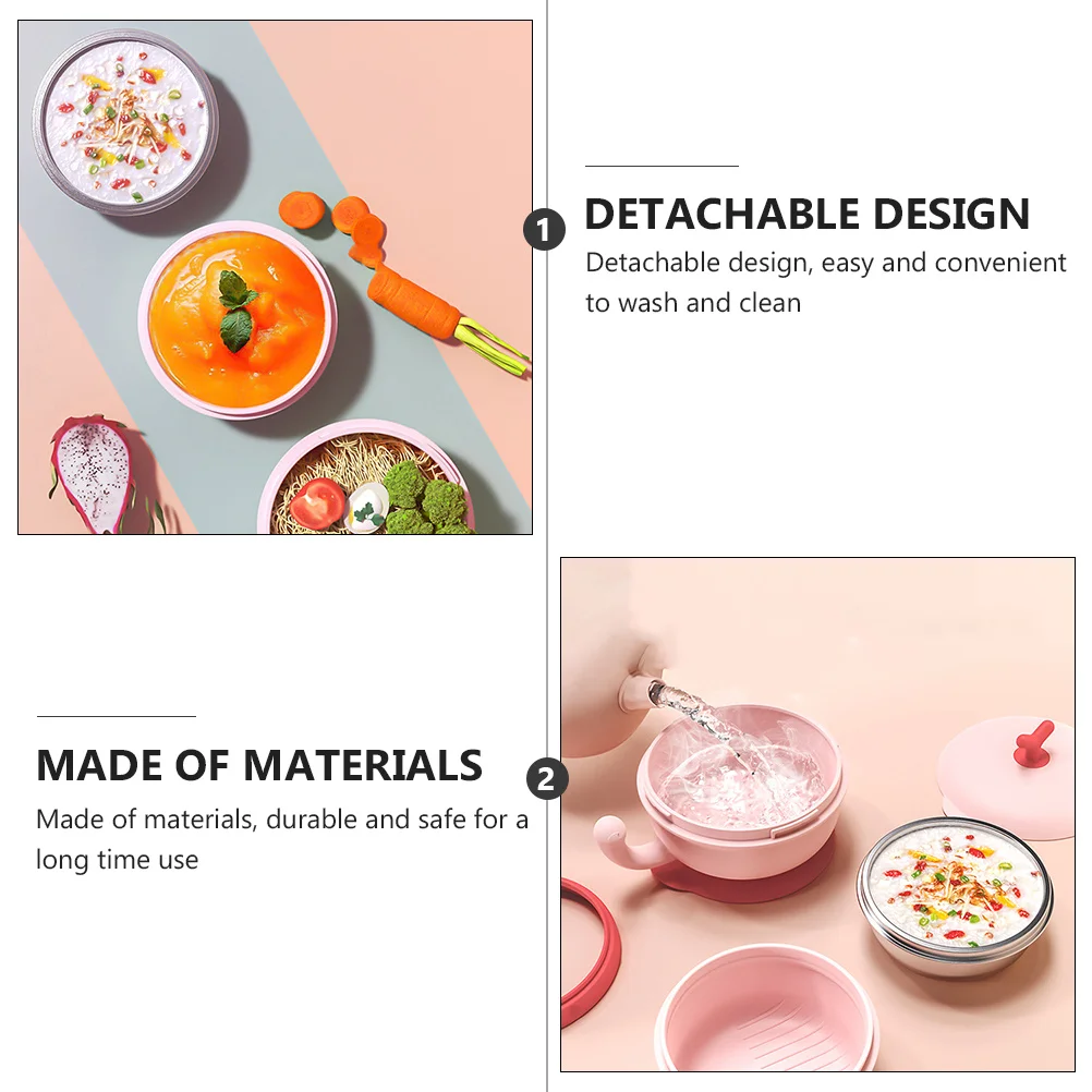 

Портативная миска для кормления детей из нержавеющей стали, изоляционная конструкция на присоске, прочная, легко чистится, сохраняет тепло еды для детей