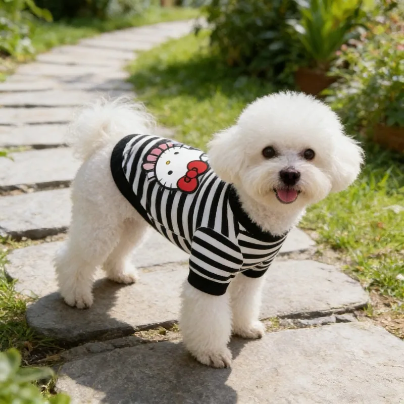 

Hello Kitty Striped Dog Tank Top, Summer Lightweight Breathable Cotton Pet Shirt, Cute Sleeveless Casual Top for Small Dogs