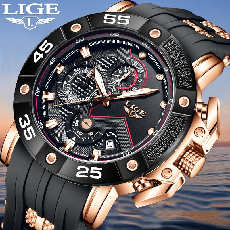 

LIGE Fashion Big Dial Watch Men Casual Waterproof Luminous Chronograph Watch for Men Top Brand Luxury Sport Quartz Men's Watches