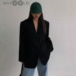 Fashion Spring Autumn New Black Loose Retro Casual Coat Women Suit Black Slim Work Student Jacket Work wear suits