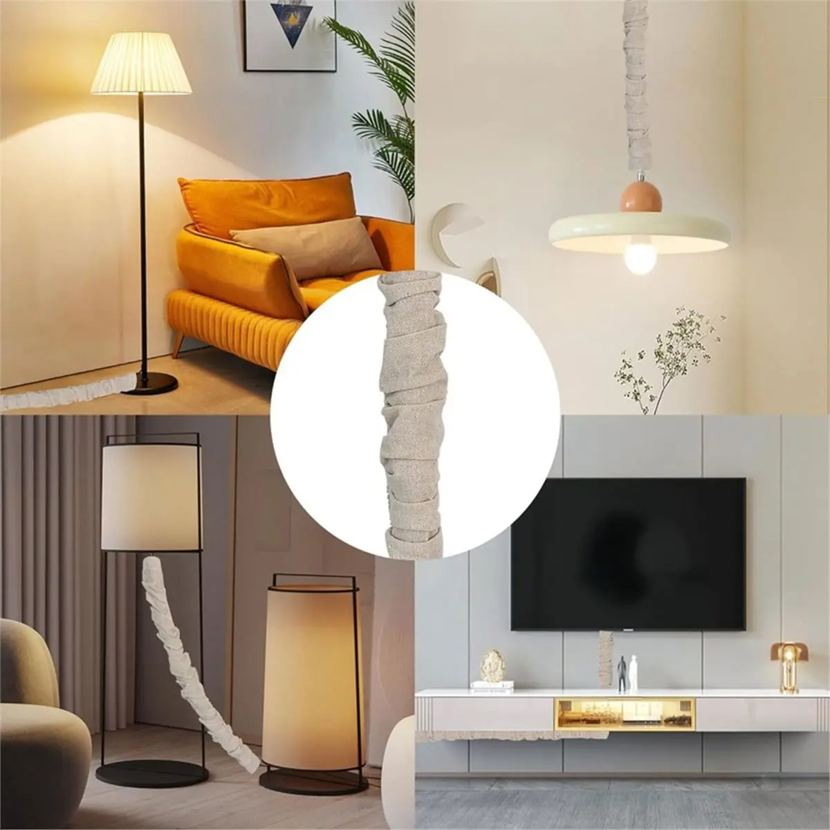 11·11COUPON Fabric Cord Cover, 2 Pcs 6 Feet and 2 Pcs 4 Feet Chain Cable Sleeve, Chandelier Lighting Wire Cord Cover