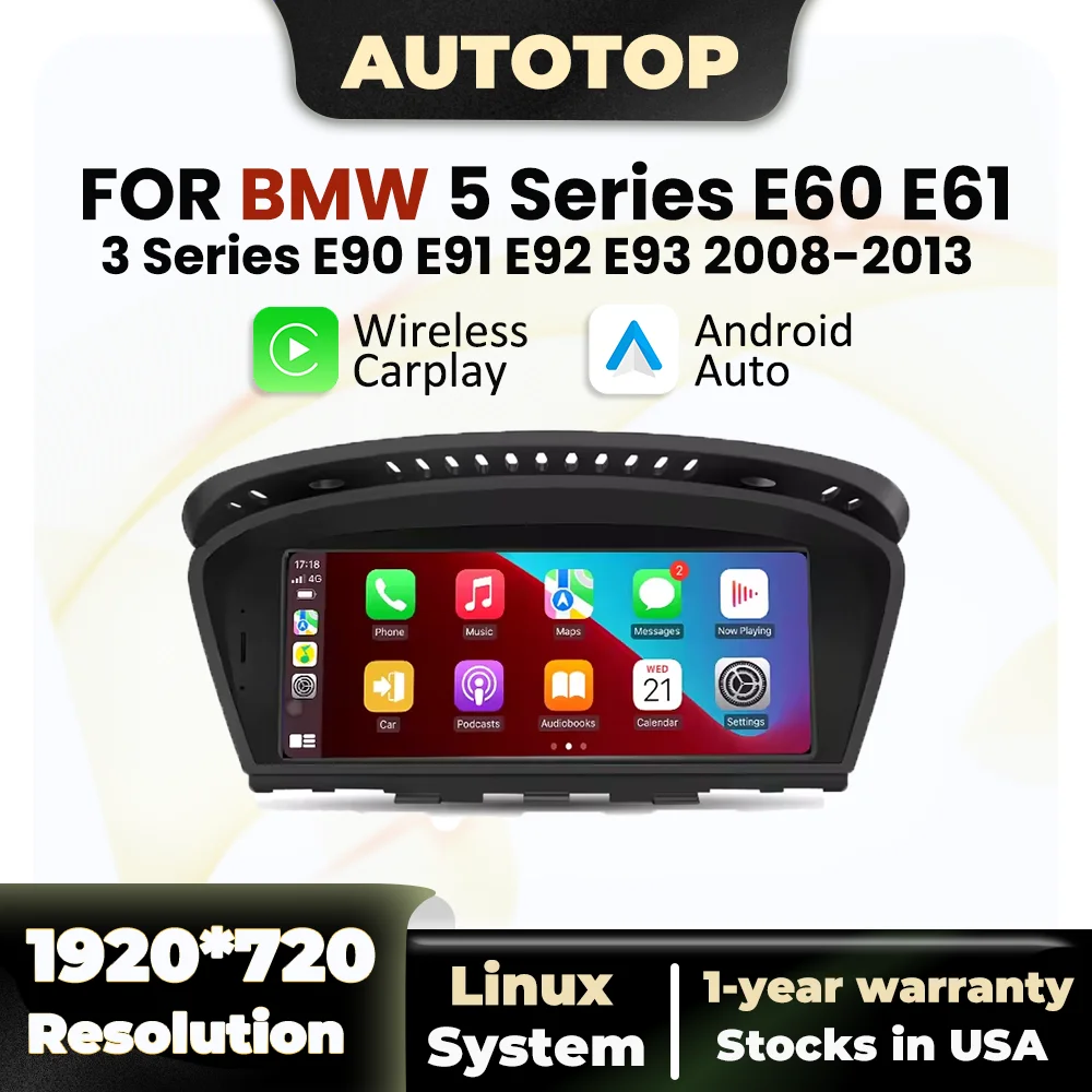 AUTOTOP sistema Linux Radio de coche para BMW Serie 3/5 E60 E61E62 E63 E90 E91E92 E93 con CarPlay inalámbrico Android Auto BT Multimedia