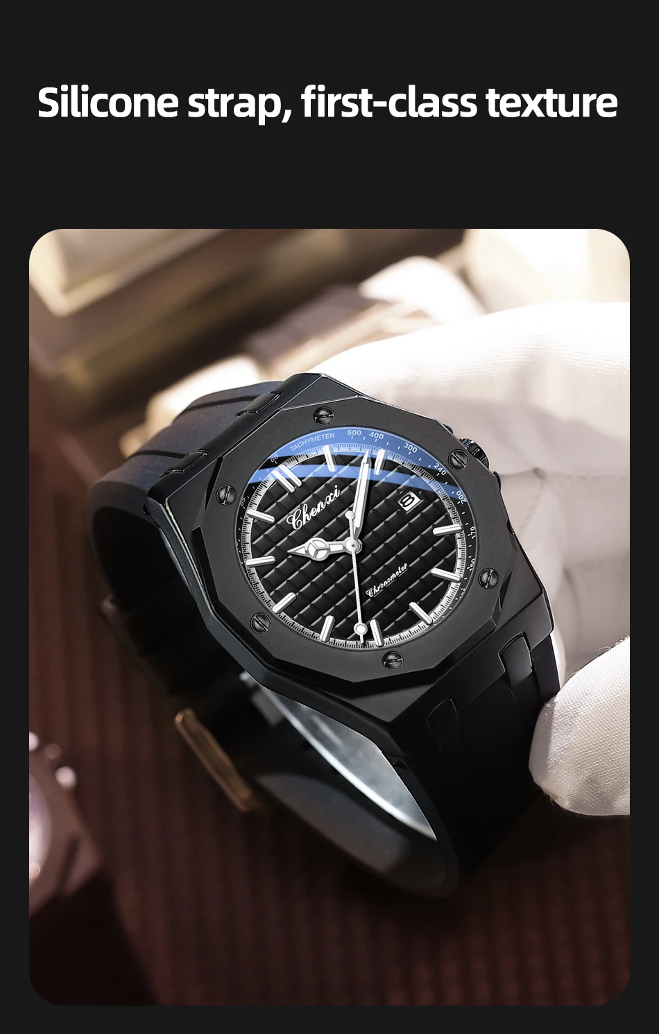 CHENXI 8268 Men's Luxury Watch Top Brand Compact Silicone Waterproof Calendar Night Light Men's Texture Watch Gift Reloj Hombre