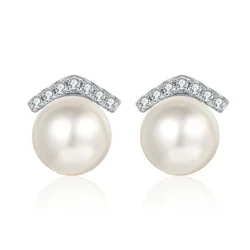S925 Sterling Silver Classic Freshwater 9mm Moissanite Pearl Earrings for Women
