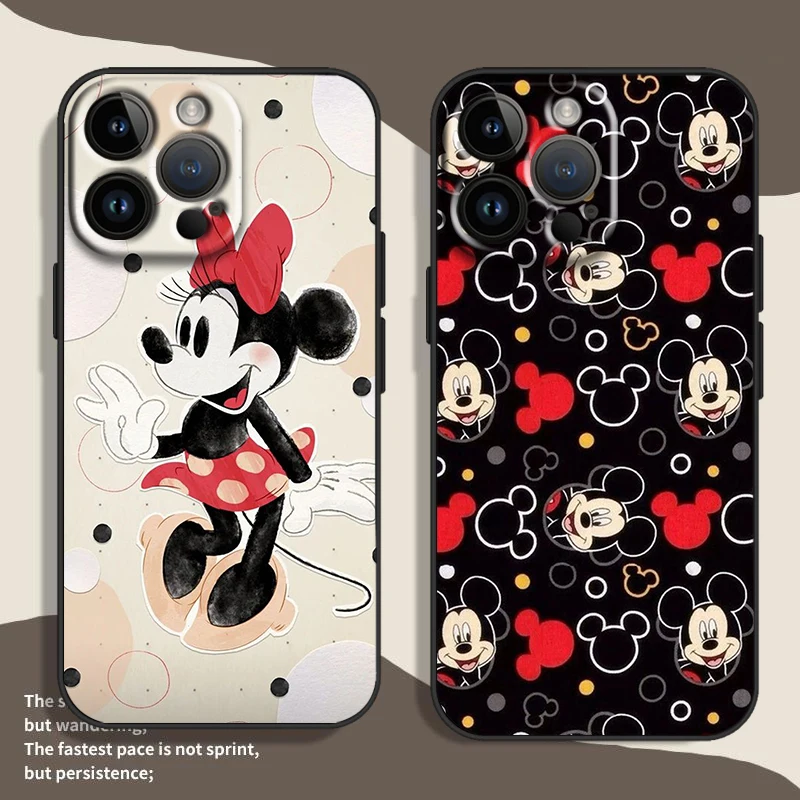 Fashion Art Mickey Minnie For Apple iPhone 15 14 13 12 11 XS XR X Pro Max Plus Mini Soft Shockproof TPU Black Phone Case