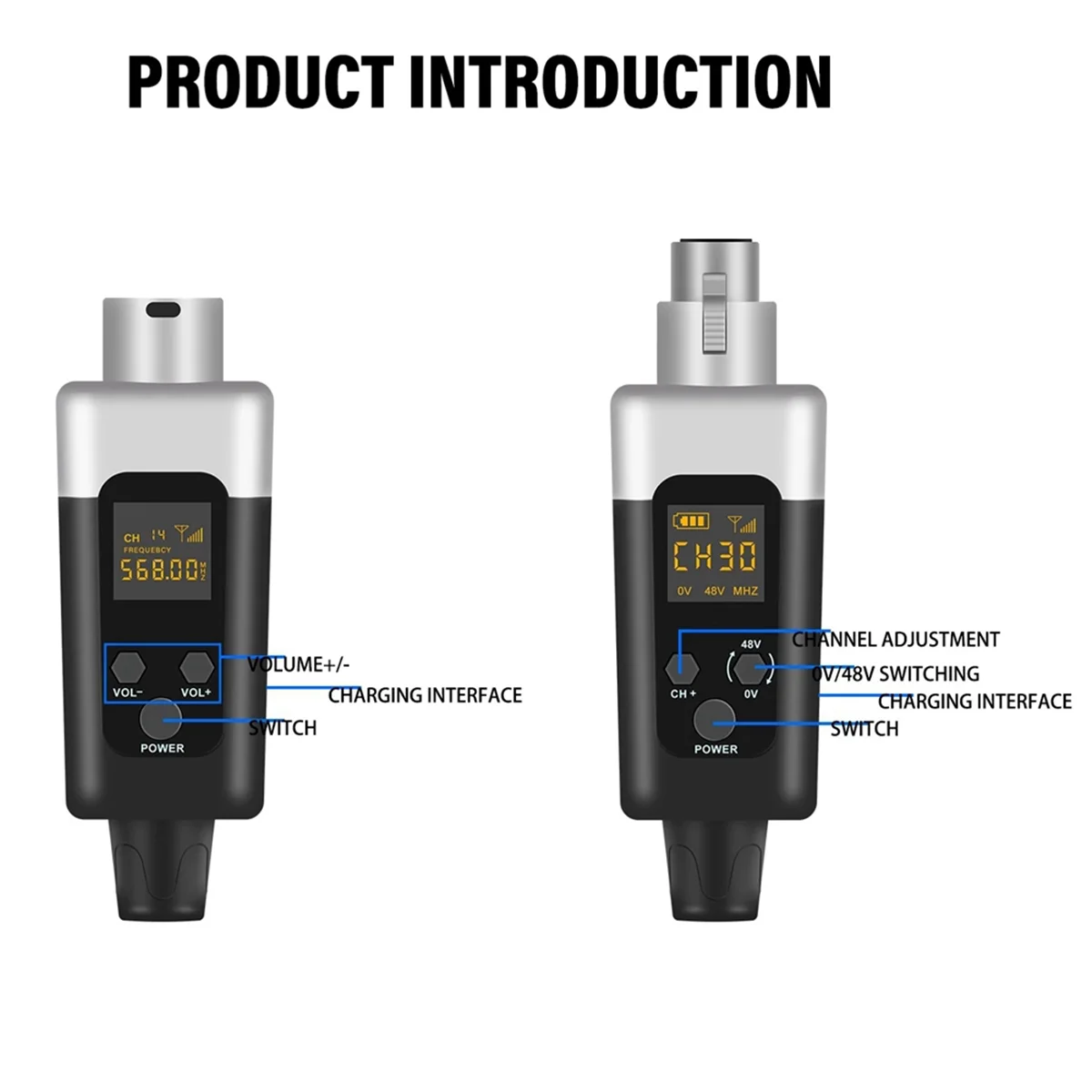 ワイヤレスXLRマイク,送信機と受信機,充電式システム,ダイナミックマイク,0v,48v