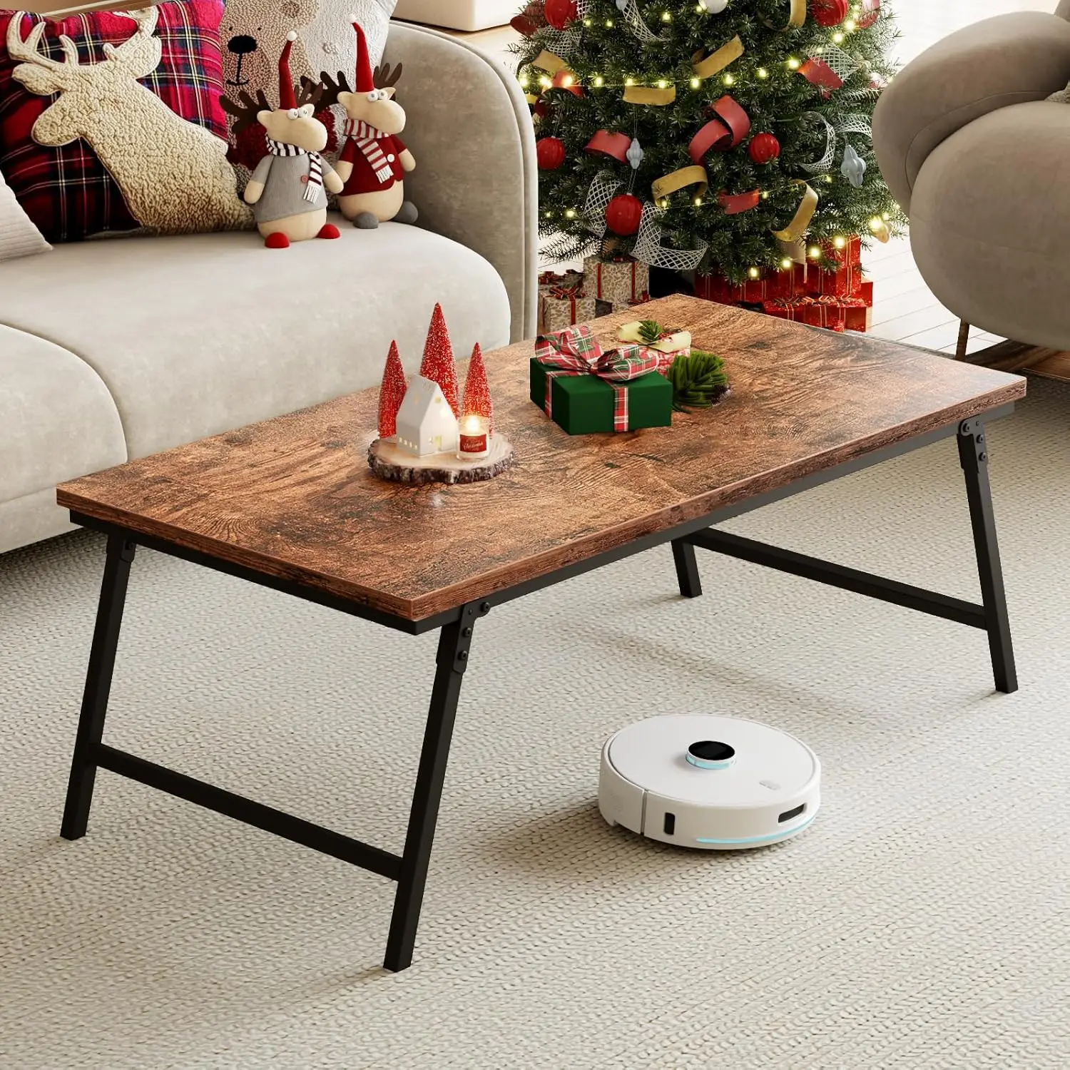 

Foldable Coffee Table, Portable Sturdy Floor Desk for Living Room Home Office, Rustic Brown 41.34x21.65x15.75 Inches