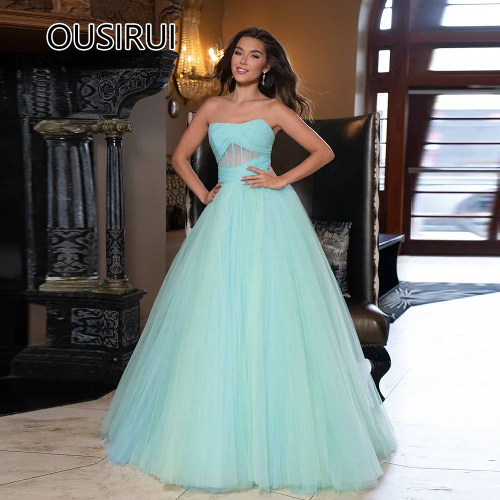 Classic Strapless Tulle Criss-Cross Formal Evening Dresses A-line Floor-Length Backless Court Puffy Prom Dubai Gown