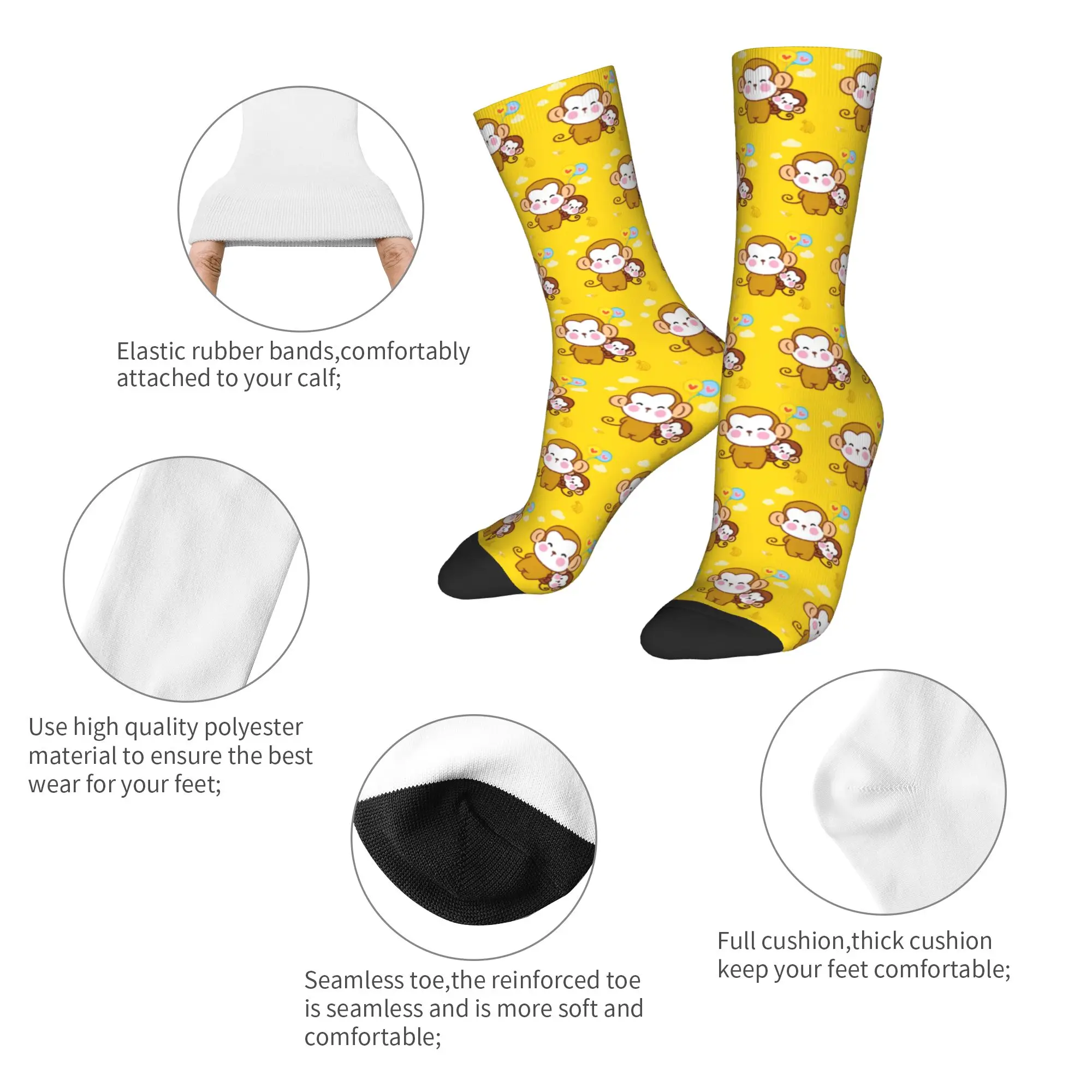 Custom Funny  Colourful Monkey Printed  Dress Socks Men Women Warm Funny Novelty Lovely Seamless Banana Pattern  Crew Socks