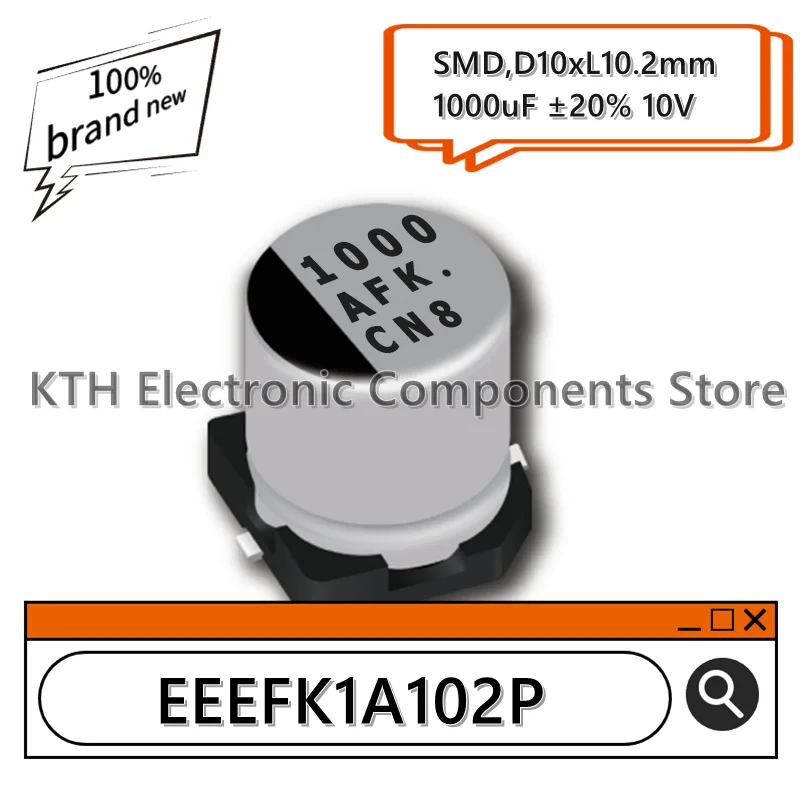 

10Pcs 100% brand new EEEFK1A102P EEE-FK1A102P Aluminum electrolytic capacitors 1000uF 10V SMD10x10.2mm Silk screen 1000 AFK