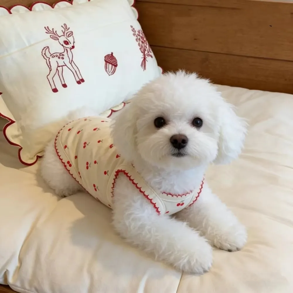 Débardeur doux pour animaux de compagnie, motif cerises imprimé, respirant, vêtement imprimé cerises, lot de 1 pièce, matière douce pour la peau, débardeur pour chien