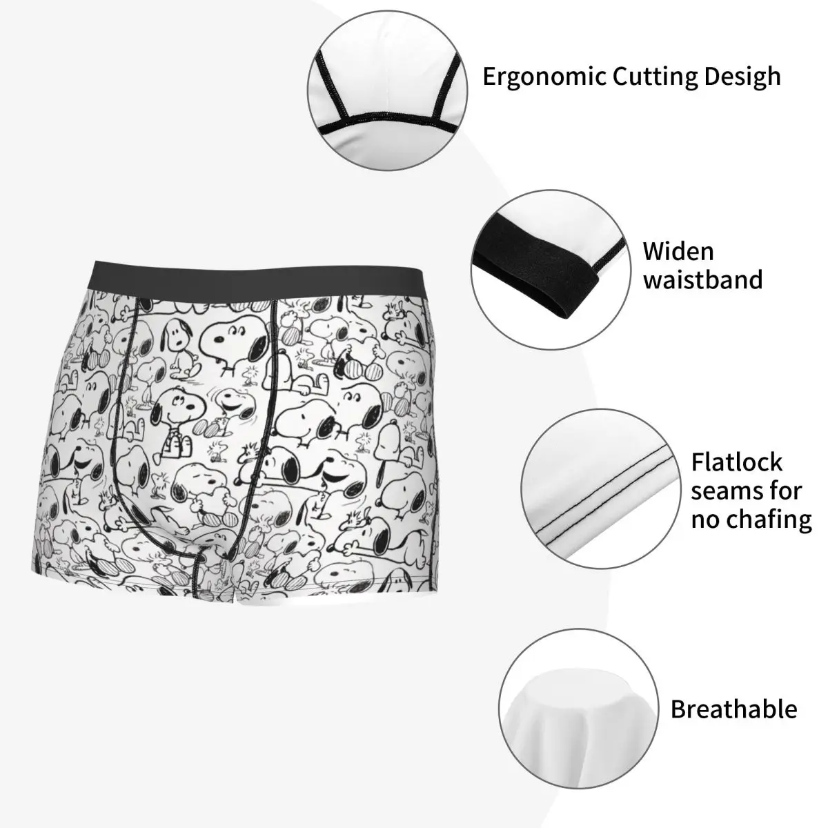 Custom S-Snoopys Smile Giggle Laugh Pattern Boxer Shorts For Homme 3D Print Underwear Panties Briefs Soft Underpants