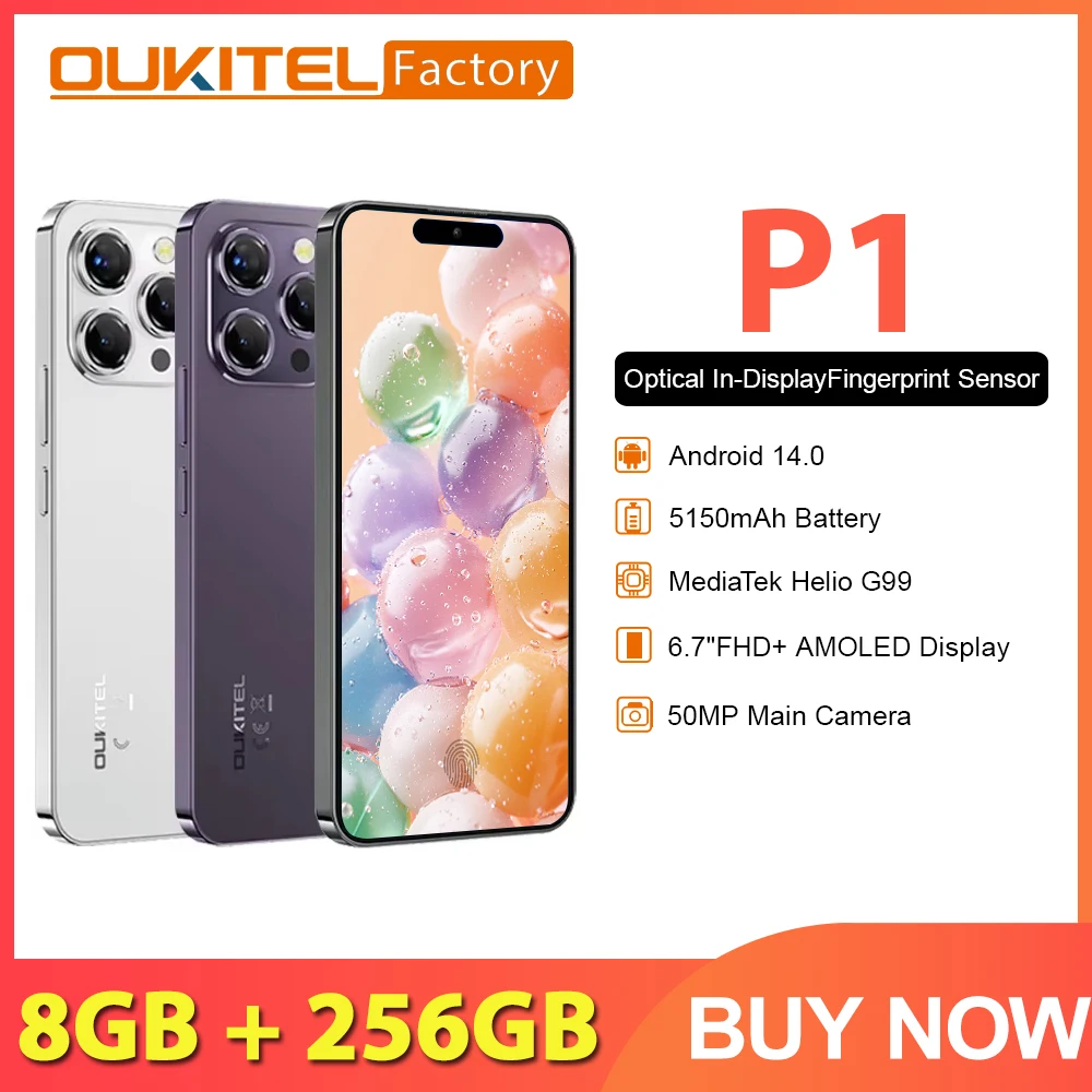 OUKITEL P1 4 ГБ/8 ГБ ОЗУ + 256 ГБ ПЗУ Глобальная версия Смартфон 5150 мАч NFC 6,7-дюймовый AMOLED-дисплей 120 Гц Камера MTK Helio G99 50 МП OUKITEL P1 4 ГБ/8 ГБ ОЗУ + 256 ГБ ПЗУ Глобальная версия Смартфон 5150 мАч NFC 6,7-дюймовый AMOLED-дисплей 120 Гц Камера MTK Helio G99 50 МП