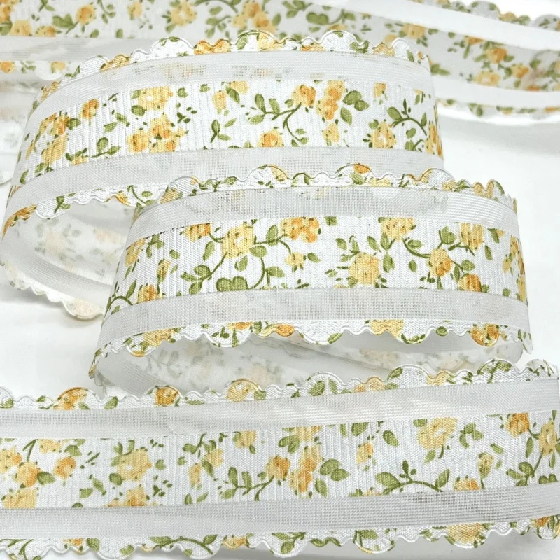 Spring Flowers Embossed Organza Ribbon 3.8cm 5Y For Gift Floral Packing Scrapbook Handwork Craft Christmas Easter Wedding Deco