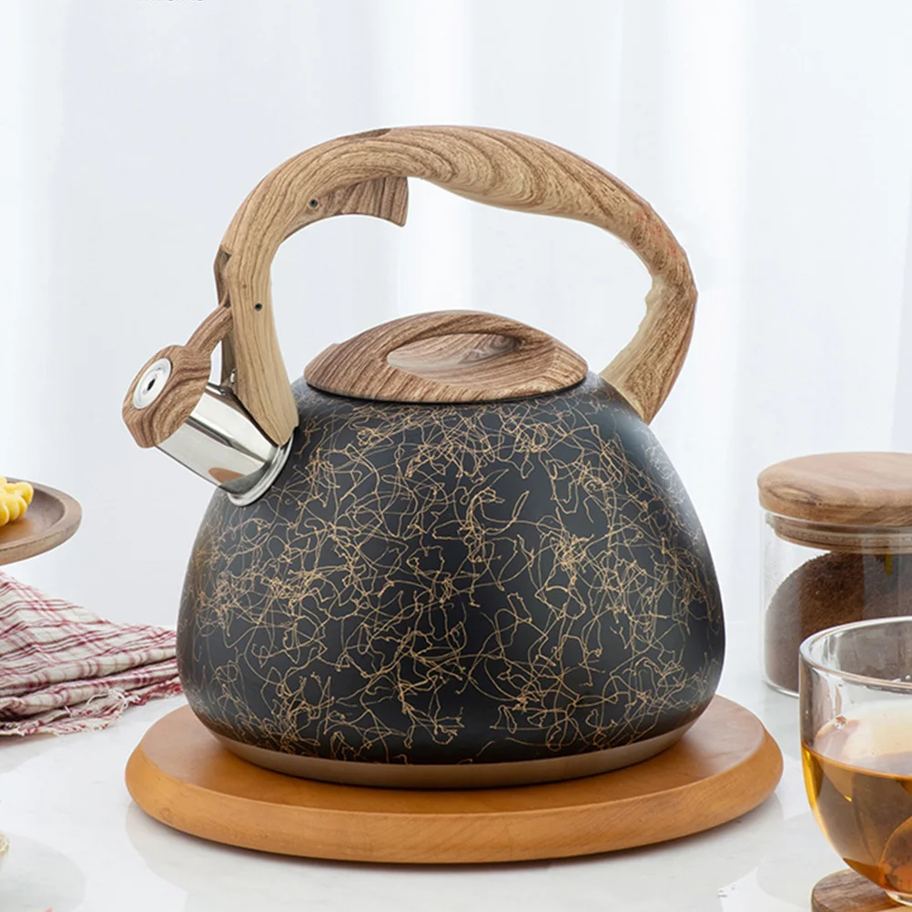 

Stainless Steel Teapot Wood Grain Handle Kettle Boiling Water Practical Retro Kitchen Bar Item Home Office Gift Heat-resistant