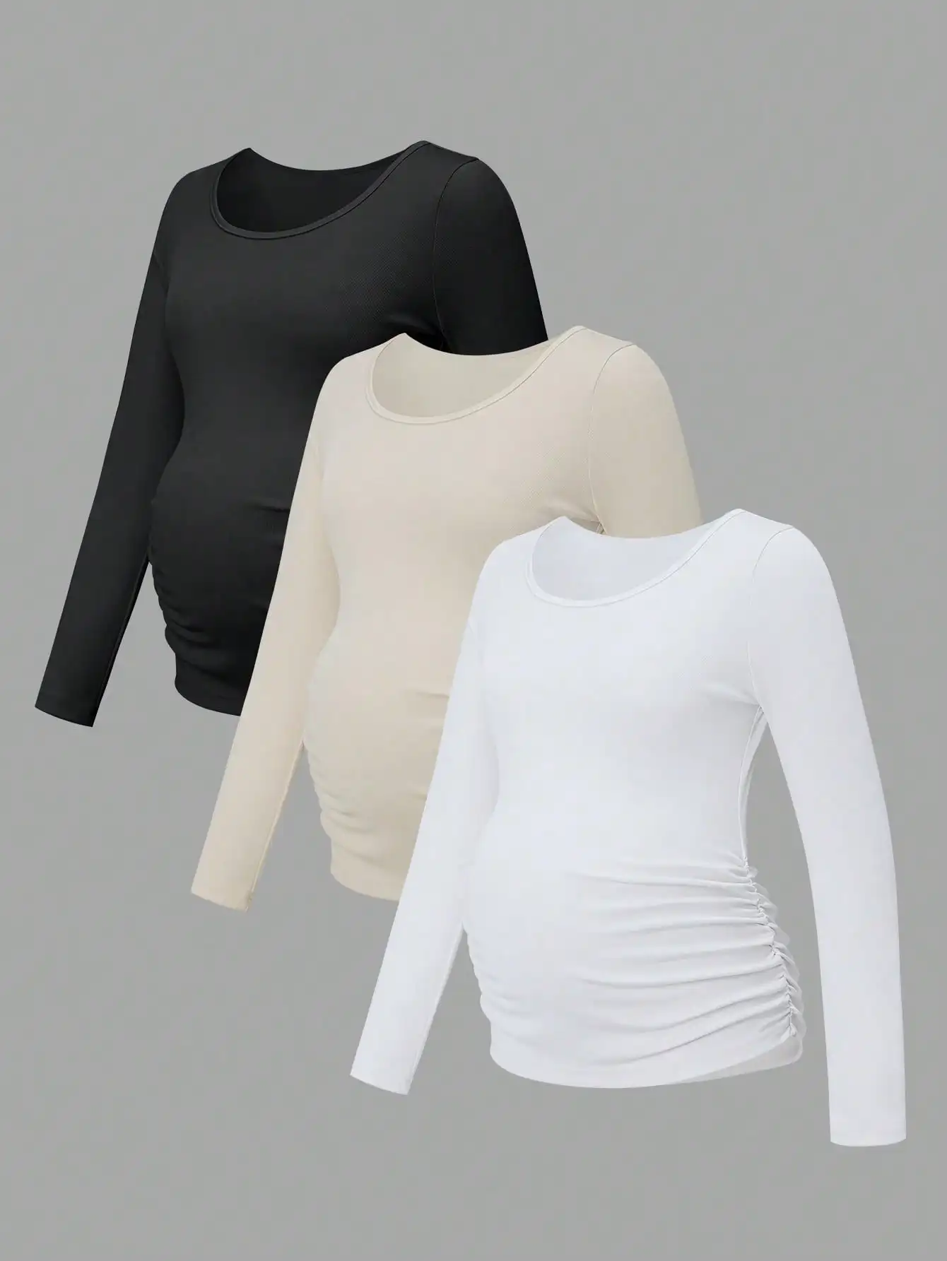 

Женские повседневные однотонные топы в рубчик с длинными рукавами, круглым вырезом и драпировкой по бокам для повседневной носки