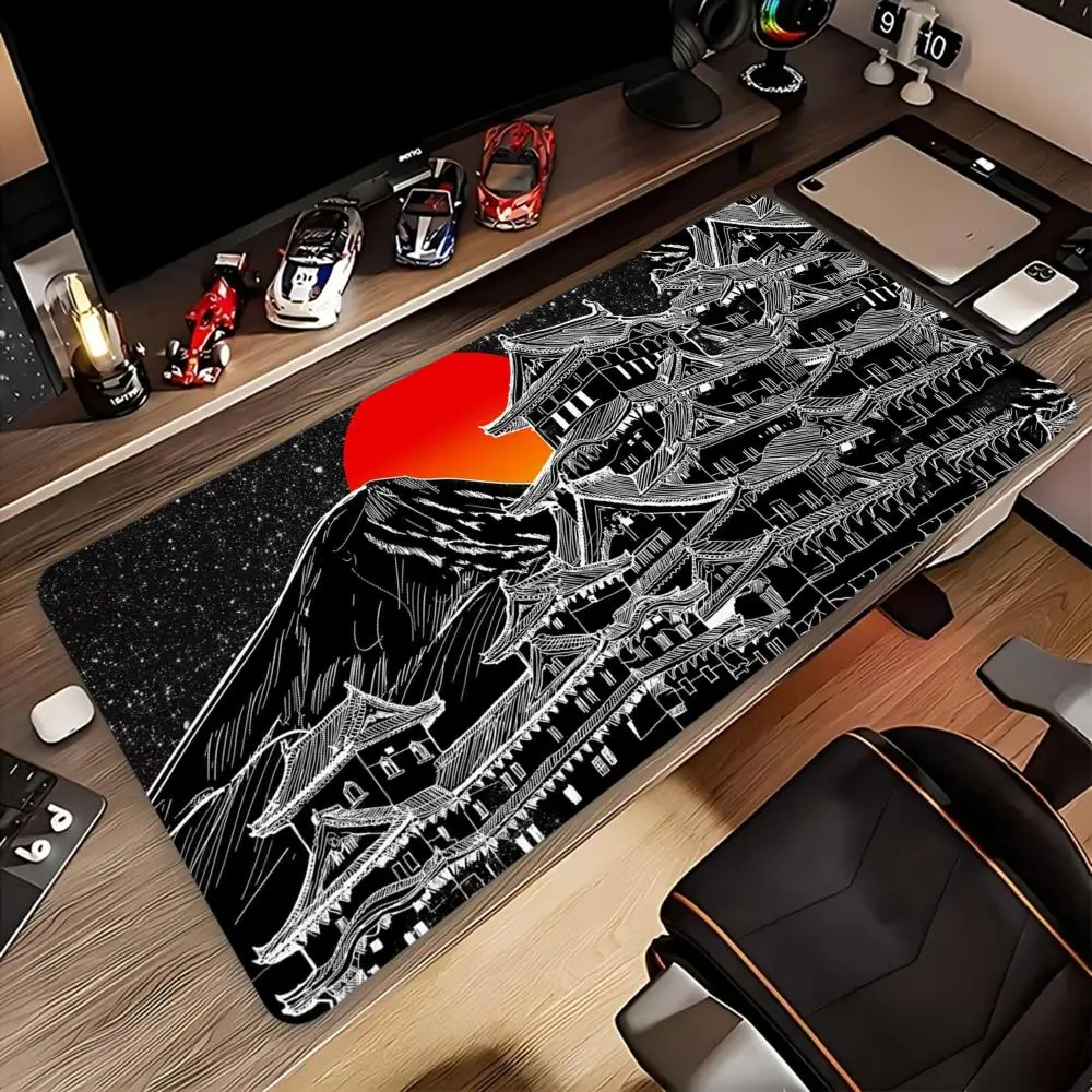 

Ancient Architectural Pattern Mouse Pad with Red Moon and Chinese Architecture, Game Accessories, Perfect for Office and Game