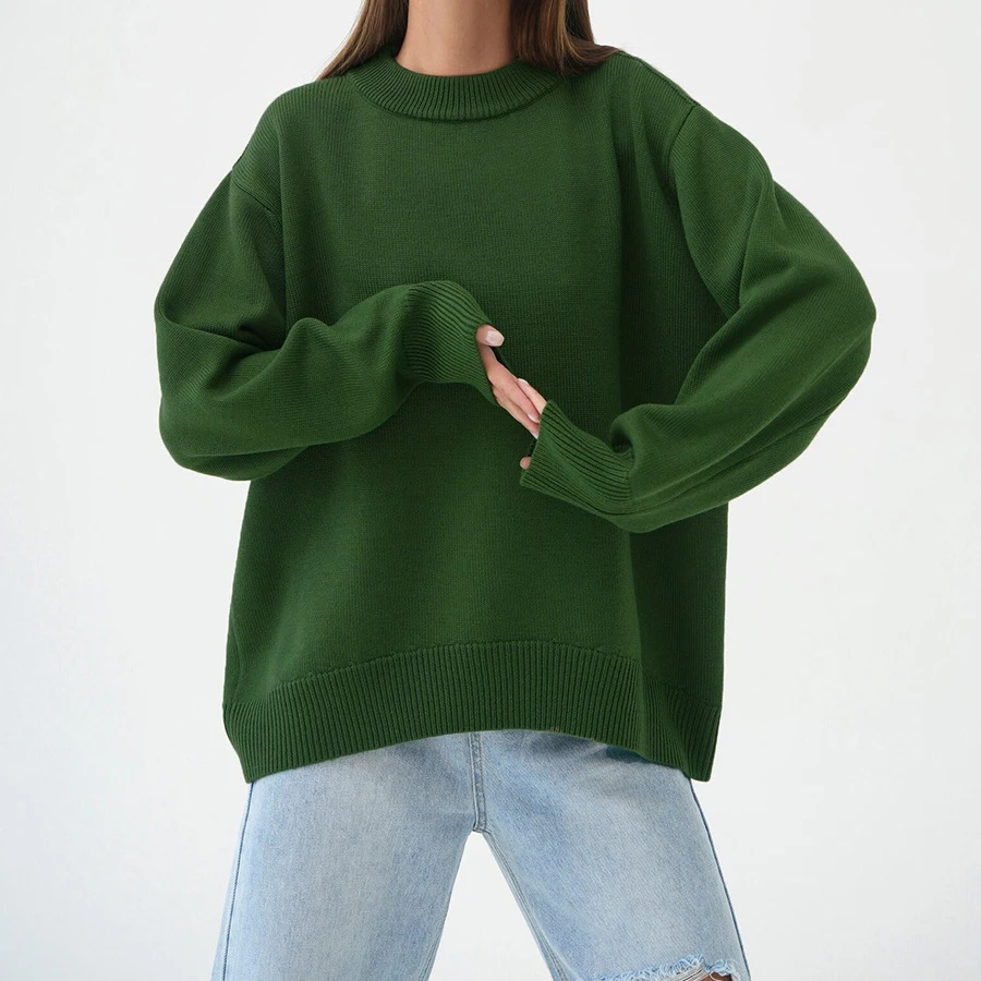 2023 Women Autumn Winter Sweater O-Neck Loose Style Solid Color Sweater Tops Women Pullovers Fashion Sweater Pull Femme