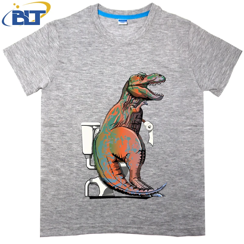 T-shirt imprimé dinosaure Trex sur les toilettes pour enfants, haut décontracté à manches courtes en coton, adapté aux garçons et aux filles, été