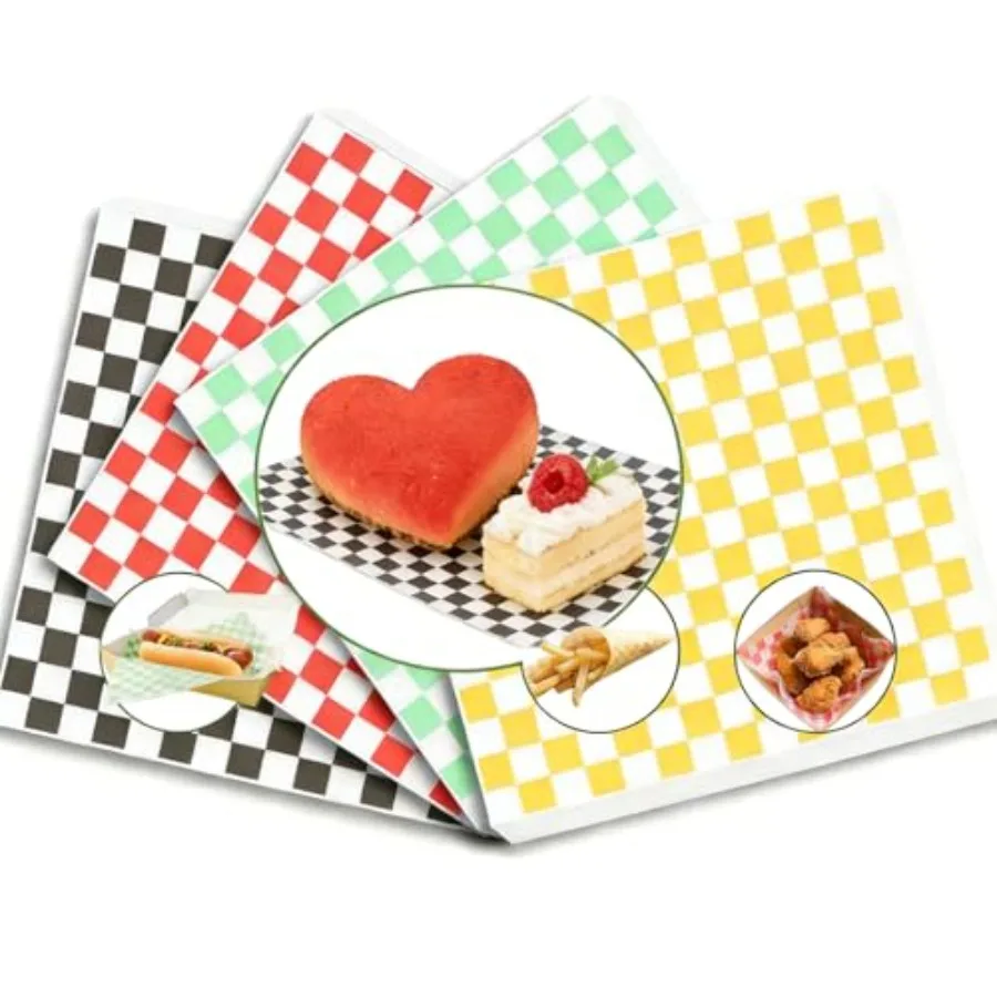 Deli Paper Sheets, 100 Count 7 x 7 Inch Checkered Wax Paper Liners Grease-resistant variety pack for wrapping sandwiches and bu