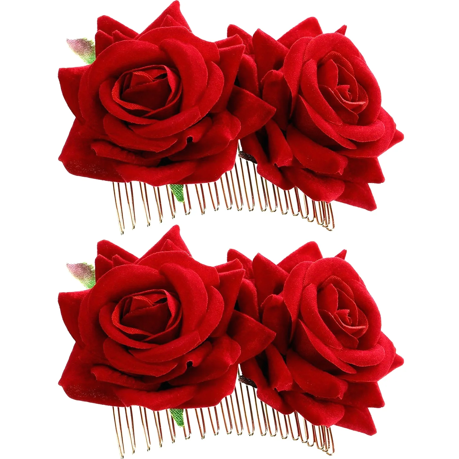 2 pinzas para el pelo con forma de rosa | Peines laterales de rosas para mujer, flores de flamenco para disfraces del Día de los muertos, accesorios para el cabello mexicanos