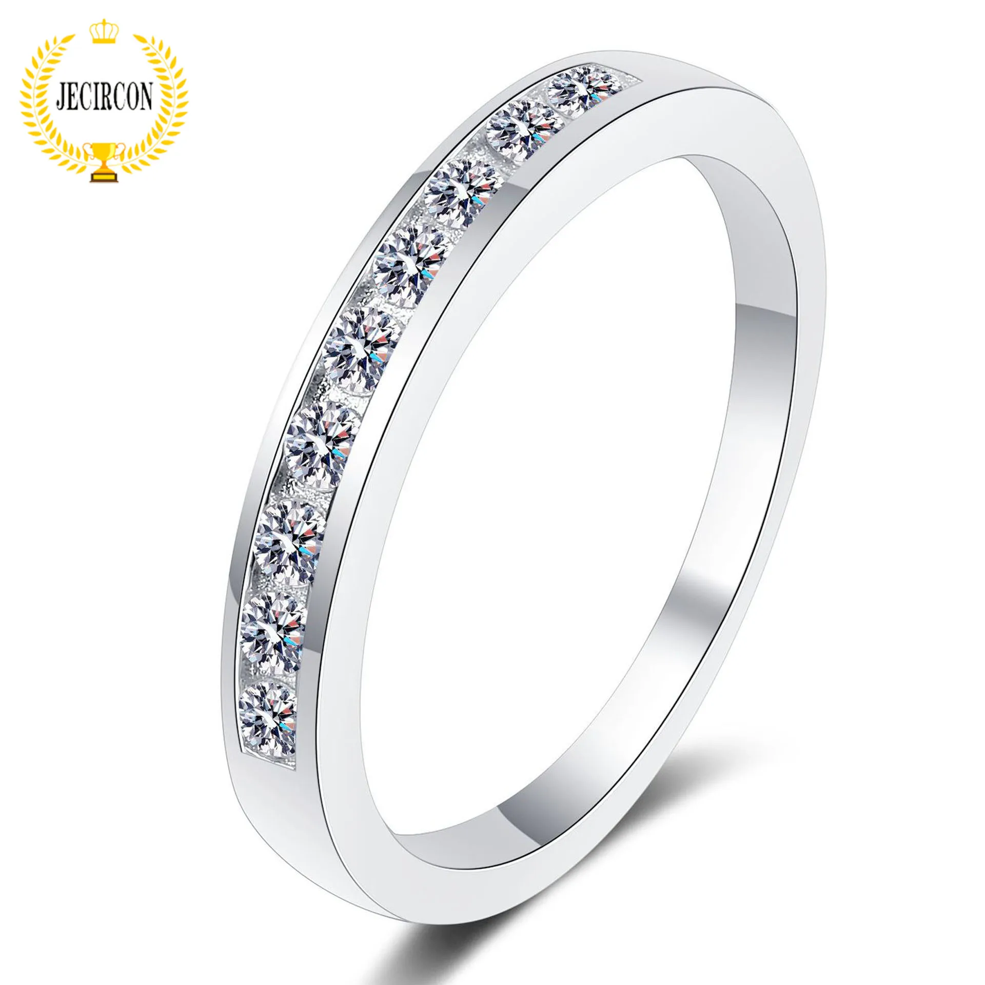 

JECIRCON 925 Sterling Silver Ring for Women Simple Bezel One-linet Row Band 0.27 Carat Moissanite Fresh Jewelry for Daily Wear