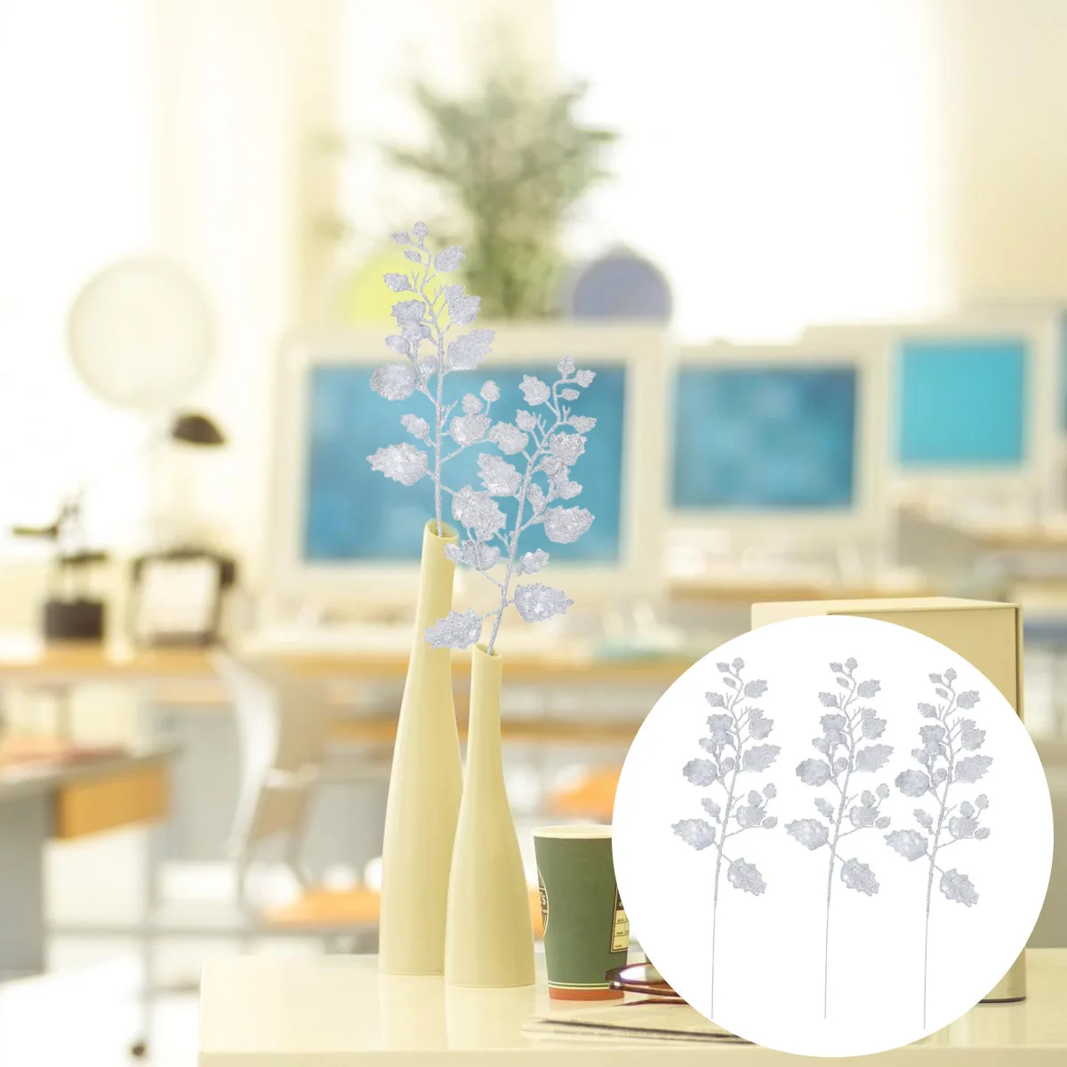 

10pcs Simulation Leaves Christmas Faux Leaf Ornament Glitter Powder Pe Material Bright Color For Tree Home Wedding Party Decor